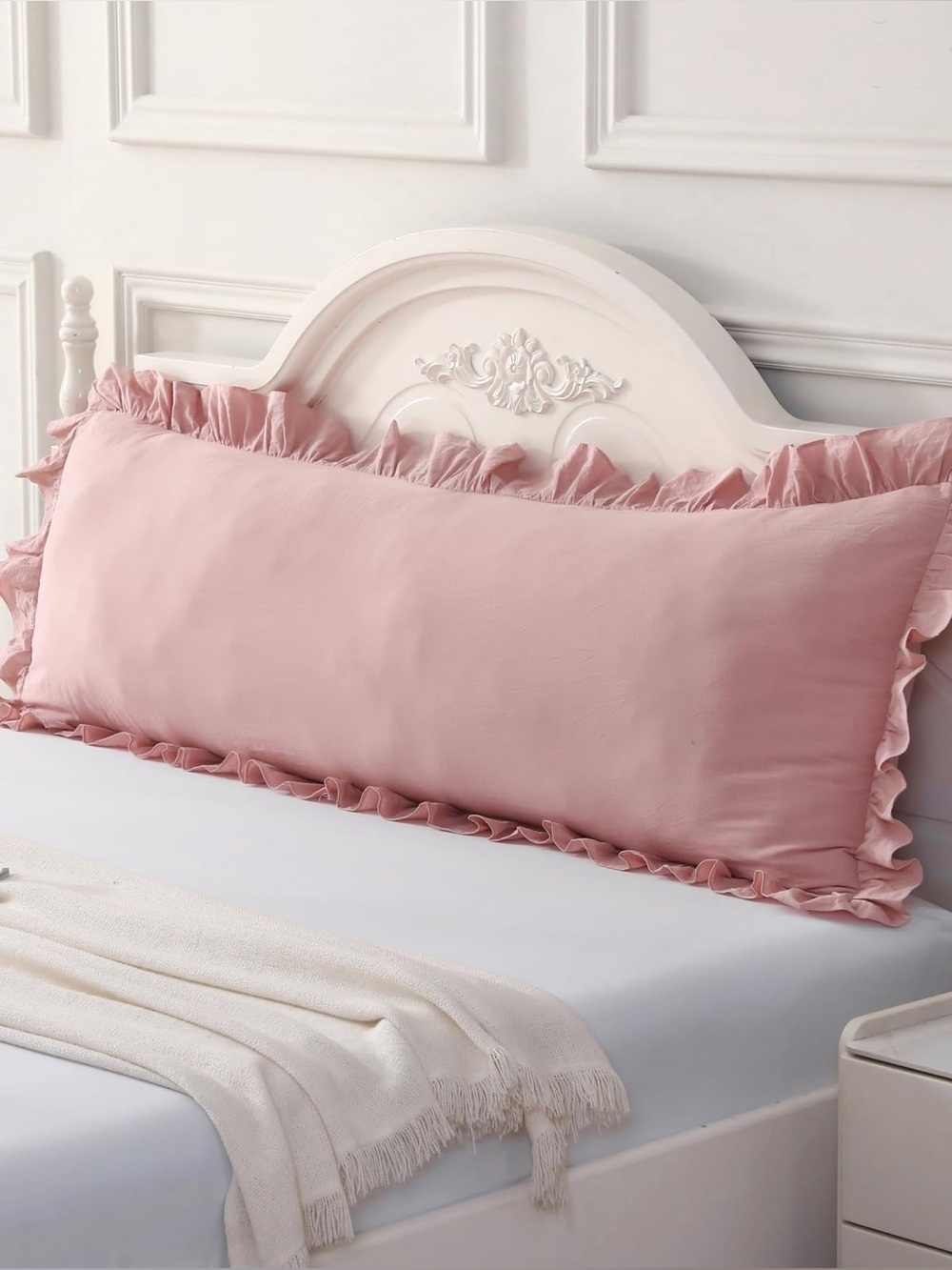 1 Piece Dusty Pink Ruffled Body Pillow Cover Washed Cotton Pillow Sham 20"X54"